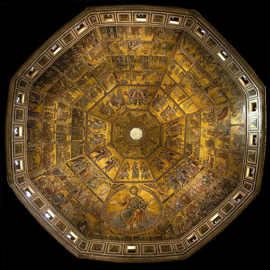 The golden mosaic ceiling inside Florence Baptistery