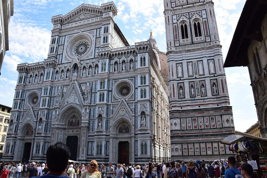 The Florence Duomo seen from above with Tuscan rooftops