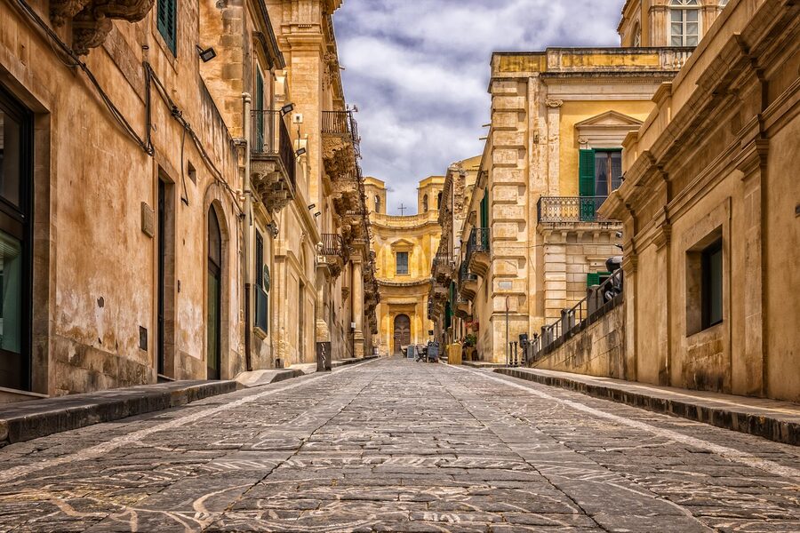 Narrow cobblestone street in Florence historic center