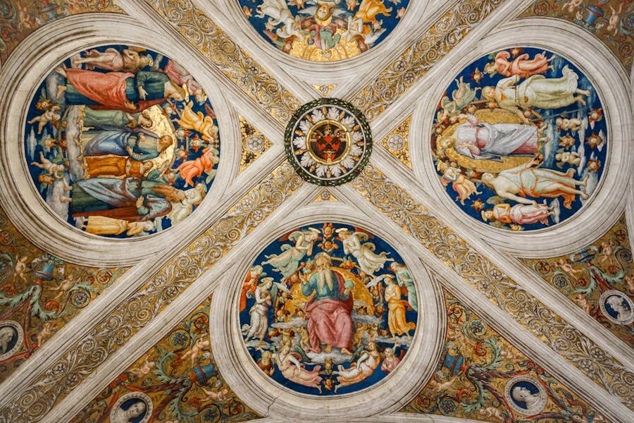 Renaissance fresco depicting religious scenes
