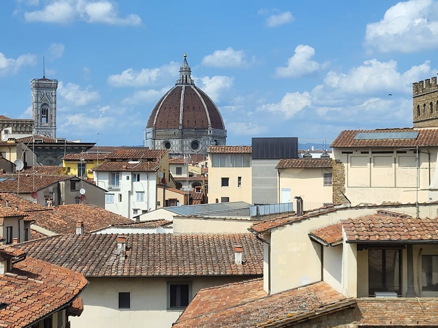 Florence rooftops with the Duomo and dome from above