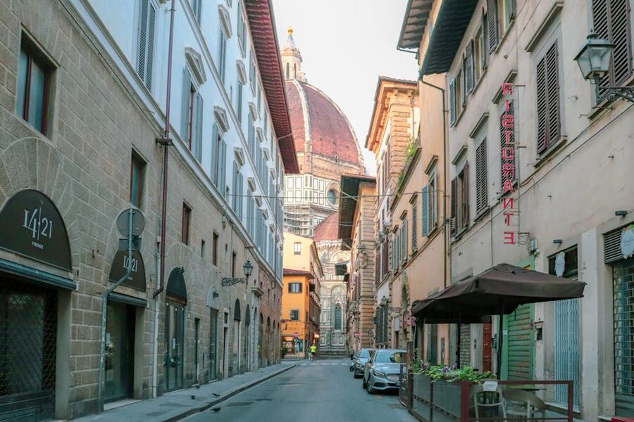 A Florence street leading to the Duomo cathedral