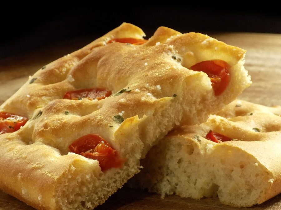 Italian focaccia bread with cherry tomatoes