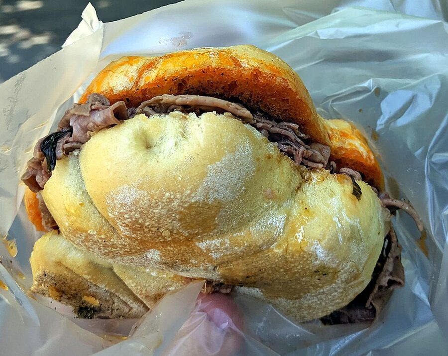 A lampredotto sandwich Florentine street food classic