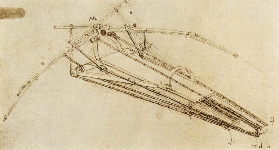 Leonardo da Vinci's pen drawing of a flying machine