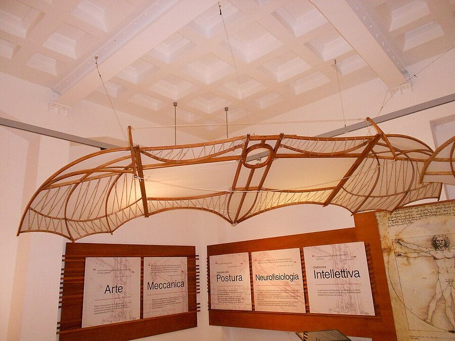 A modern reconstruction of one of Leonardo's glider flying machine designs