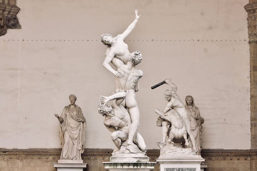 Sculptures inside the Loggia dei Lanzi including Rape of the Sabine Women