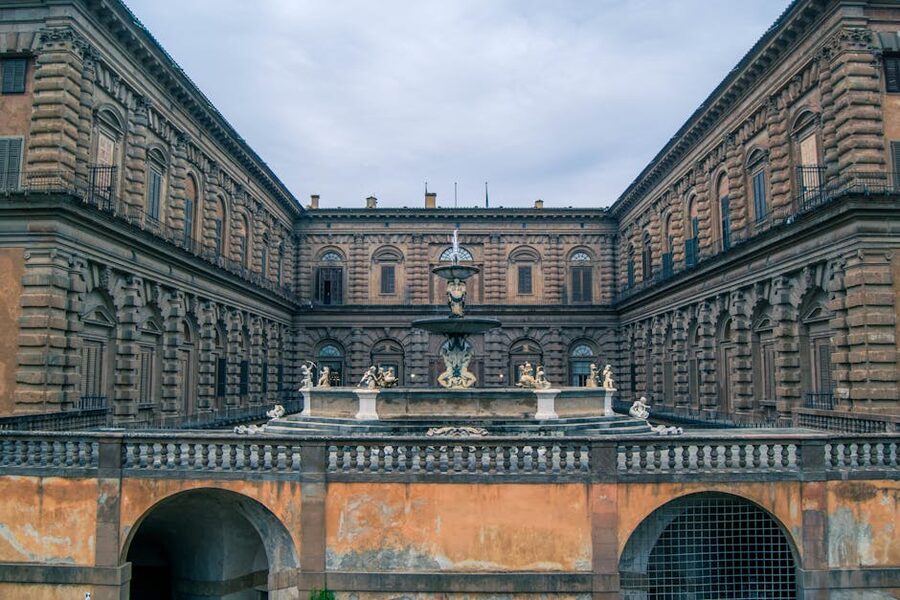 Palazzo Pitti architecture and ornate fountain Florence