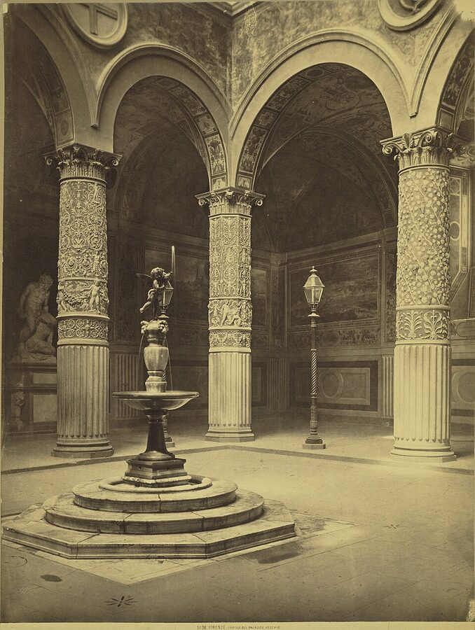 An 1870 photograph of the Palazzo Vecchio courtyard