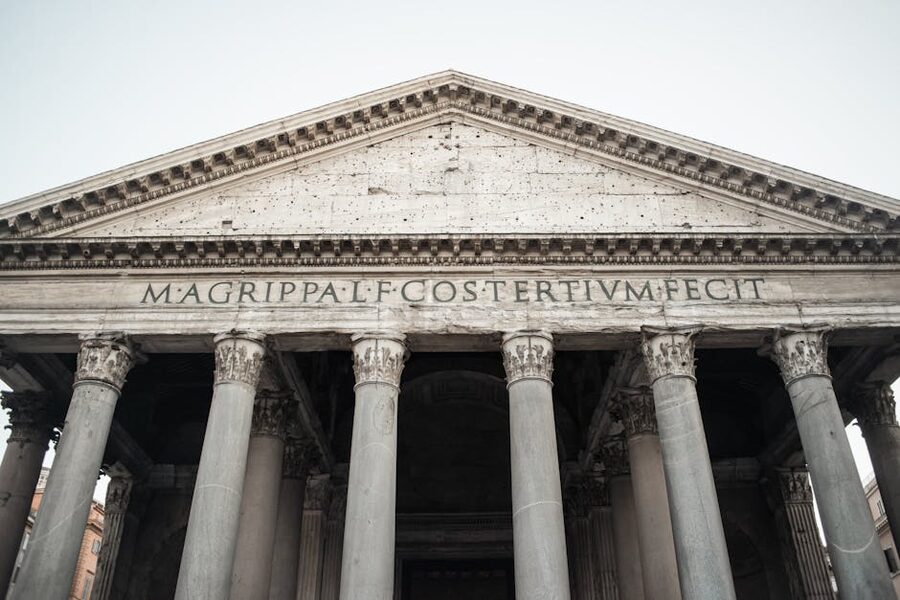 Massive Corinthian columns on the Pantheon facade