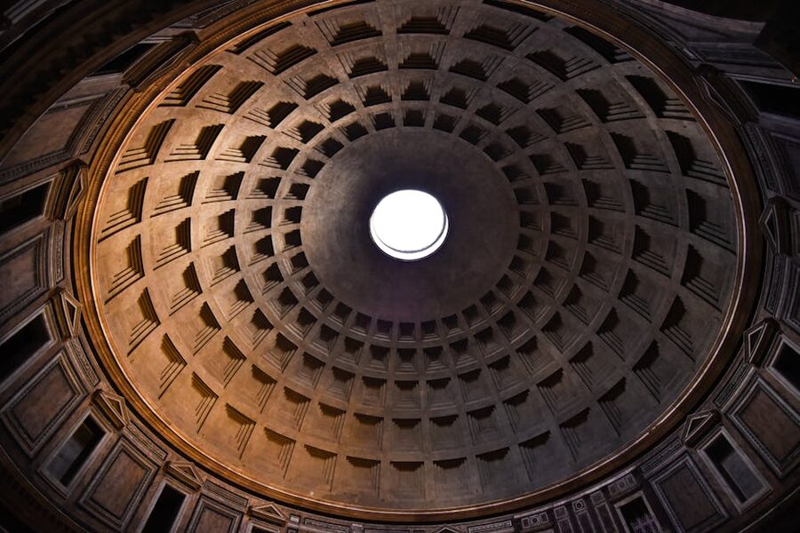 The coffered concrete dome of the Pantheon with its central oculus