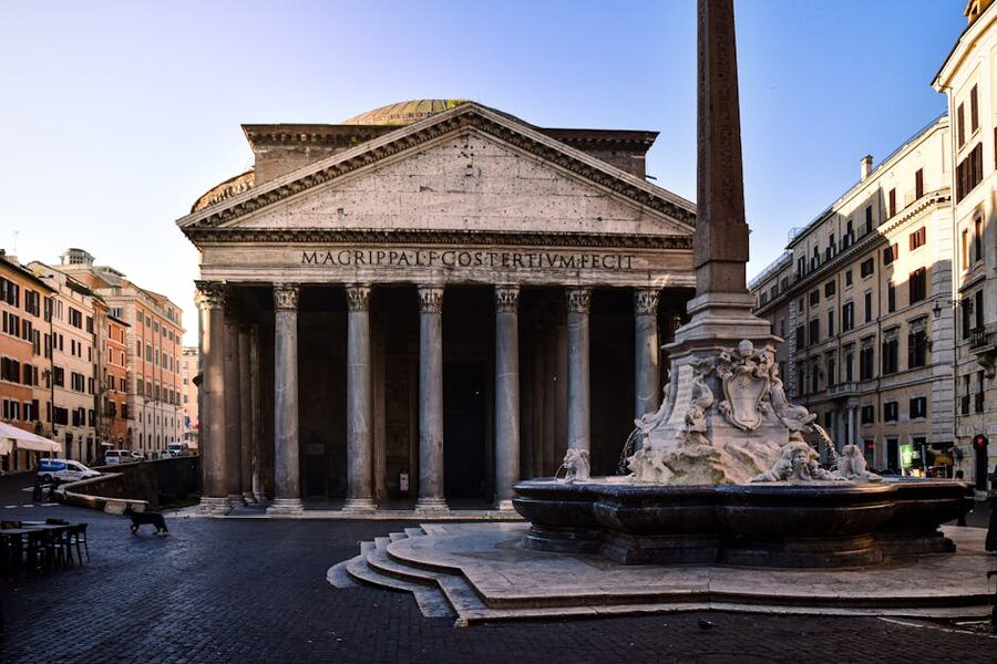 The Pantheon exterior with the fountain and piazza in Rome