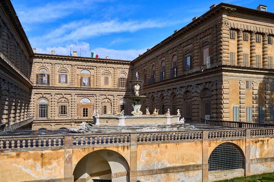 The courtyard and Ammannati fountain inside the Pitti Palace