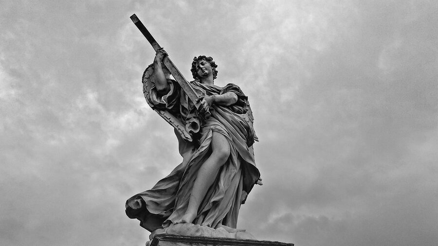 Close-up of angel statue on Ponte Sant Angelo in Rome