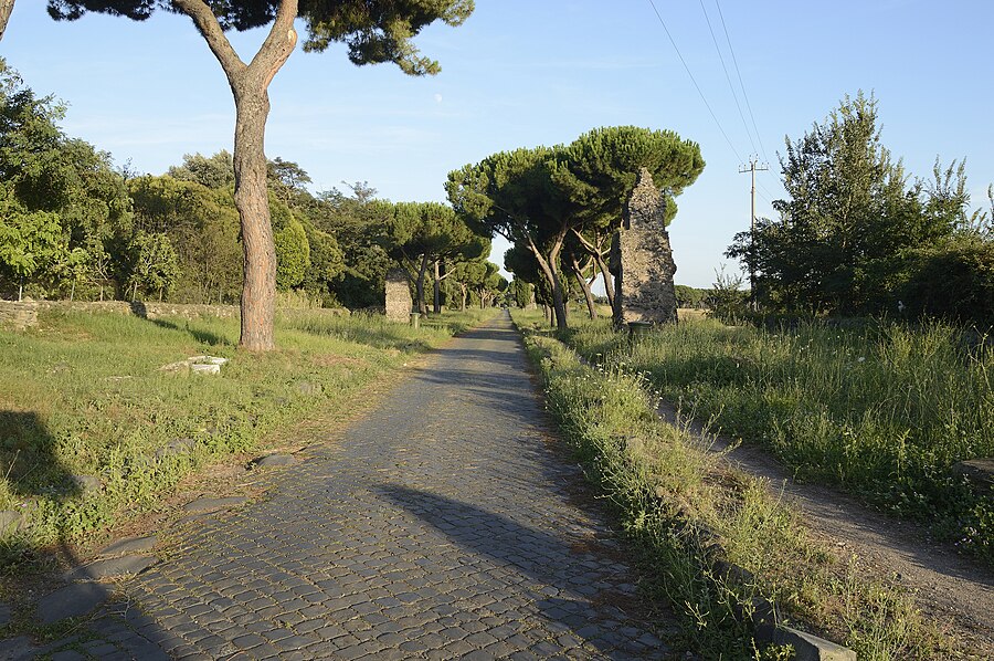 Ancient stone pavement of the Appian Way outside Rome