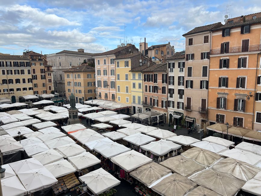 Aerial view of the Campo de Fiori market in Rome