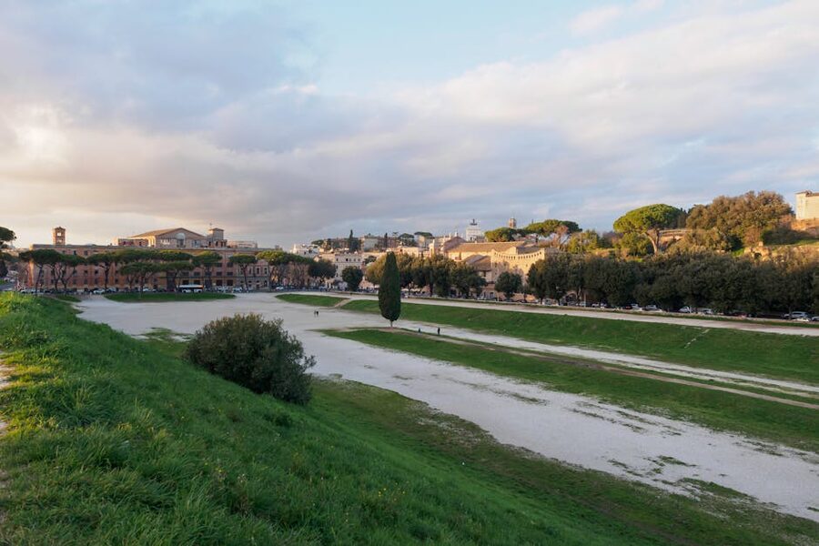 Landscape view of Circus Maximus ruins in Rome