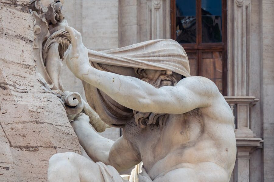 Detail of a dramatic Bernini sculpture from a Rome fountain