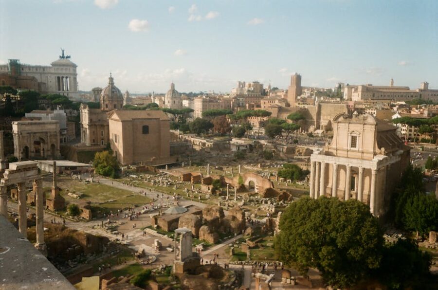 Ancient ruins on Palatine Hill viewed from above