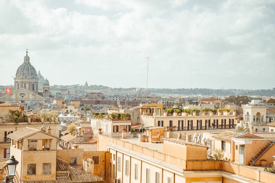 Classic panoramic view of Rome historic rooftops