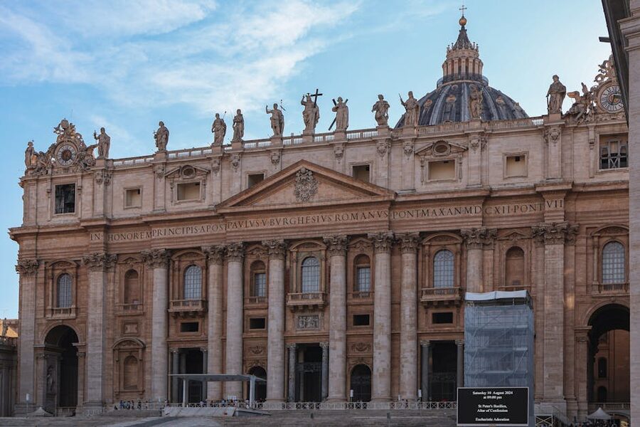 Front view of St Peters Basilica in Vatican City