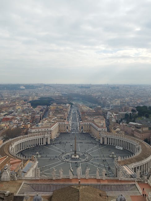 Drone view of St Peters Square showing iconic colonnades