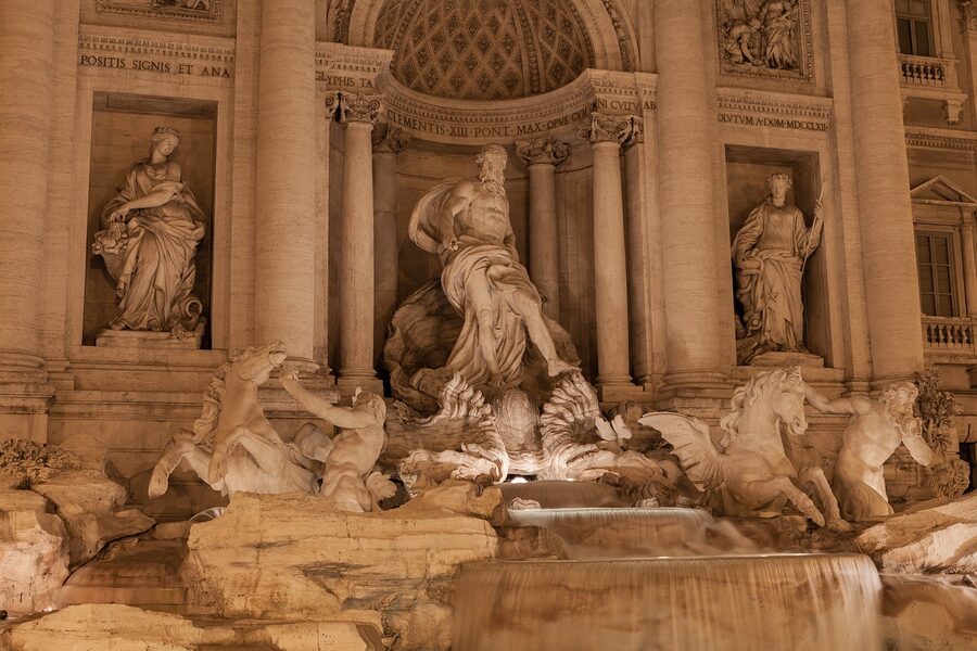The Trevi Fountain in Rome near the Pantheon