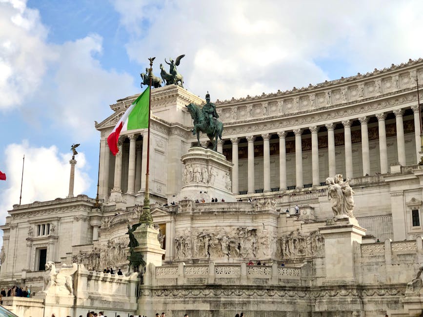 The grand Vittoriano Monument in Piazza Venezia Rome