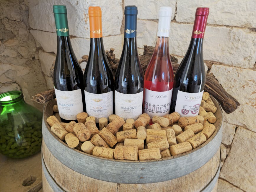 Rustic display of Italian wine bottles at a tasting