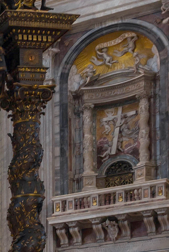 Bernini bronze Baldachin with twisted Solomonic columns inside St Peters Basilica