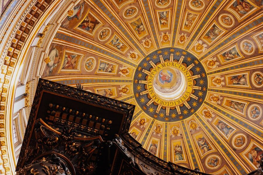 Frescoes and Latin inscriptions on St Peters Basilica dome