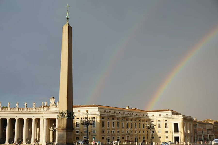 Double rainbow over the obelisk in St Peters Square