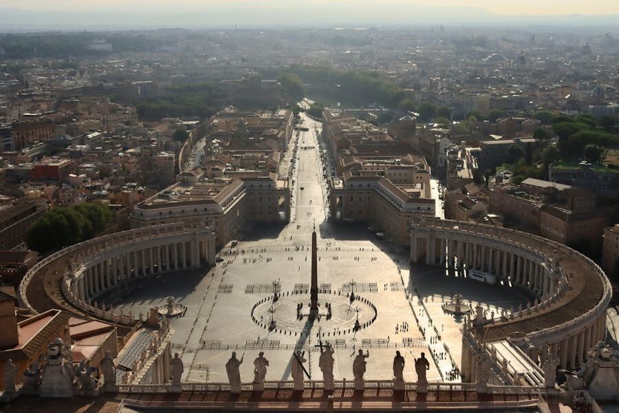 Aerial view of St Peters Square showing its elliptical architecture