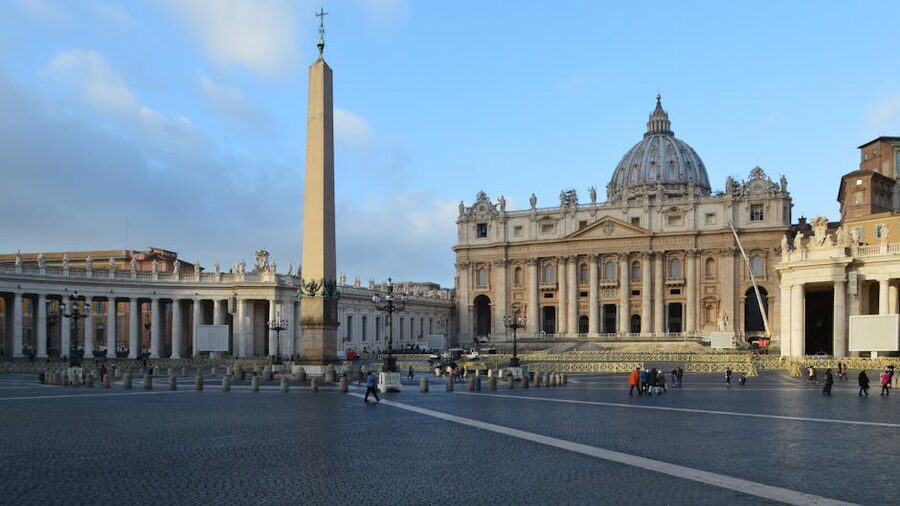 St Peters Square with the Egyptian obelisk and Bernini colonnades