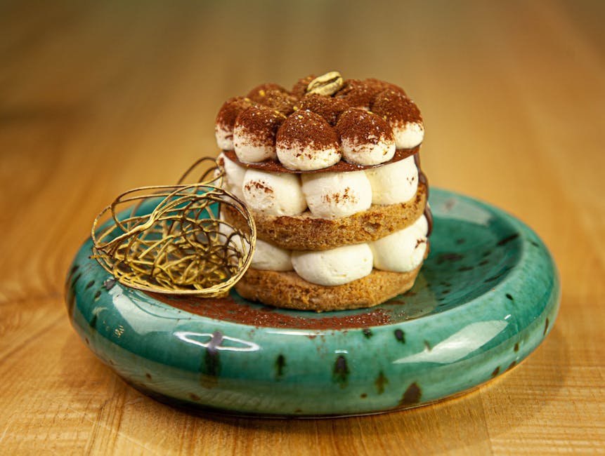 Tiramisu dessert served on a rustic plate