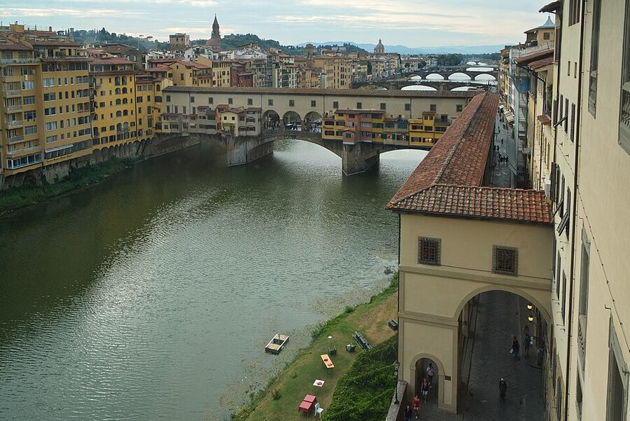 The Vasari Corridor running across the Ponte Vecchio over the Arno
