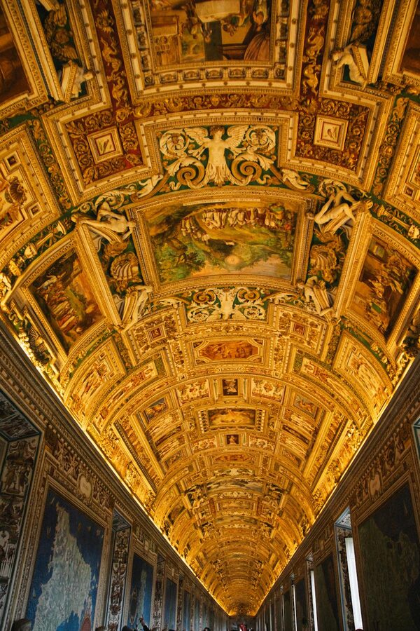 Golden painted ceiling in a hallway of the Vatican Museums