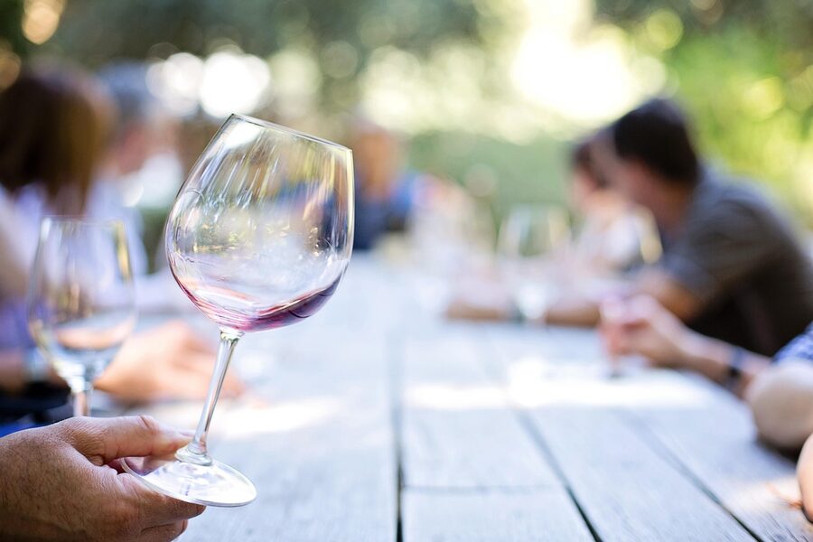 Wine glass set out for tasting at a winery