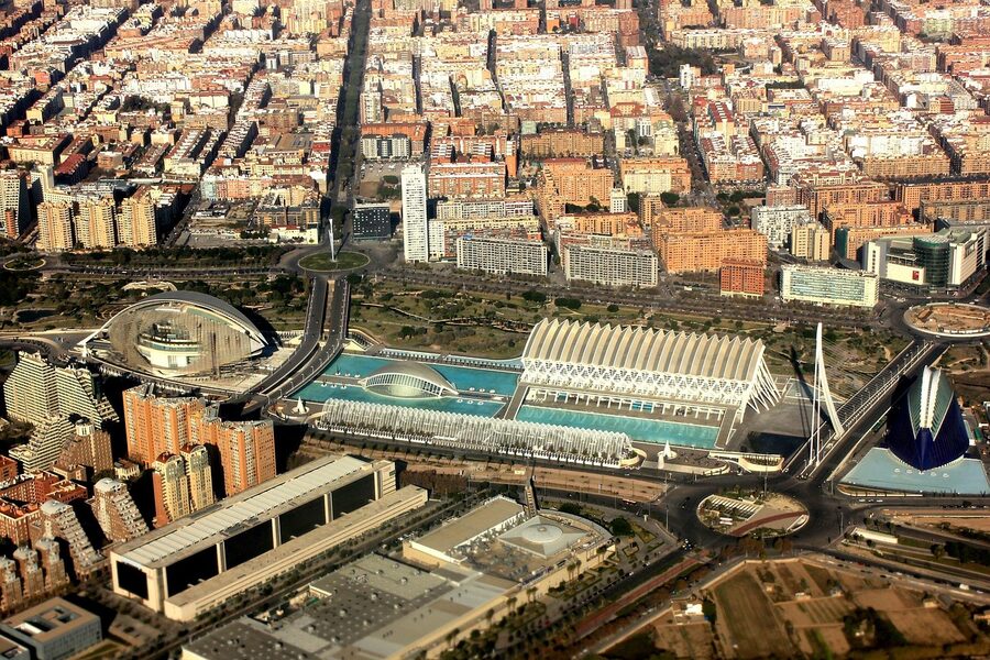 Aerial view of the City of Arts and Sciences from above