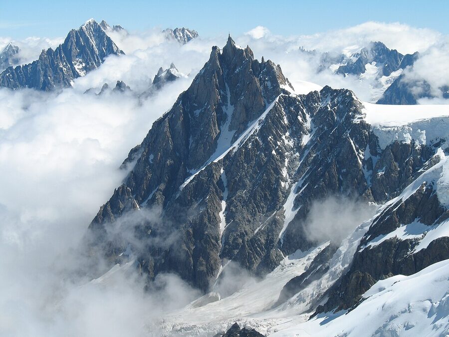 Aiguille du Midi summit station and cable car in summer