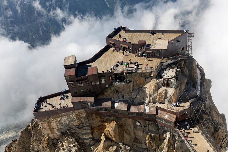 Aiguille du Midi summit viewing platform aerial
