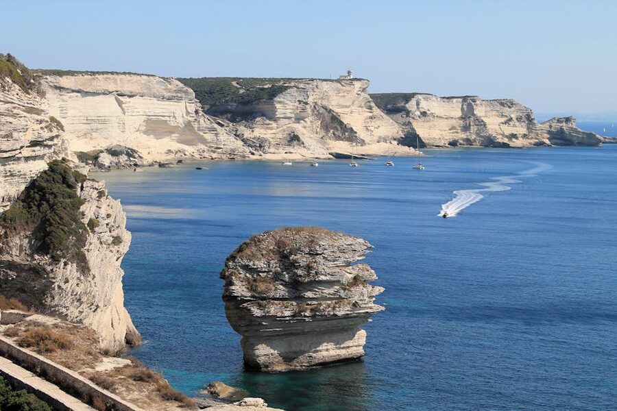 Bonifacio limestone cliffs and azure sea Corsica