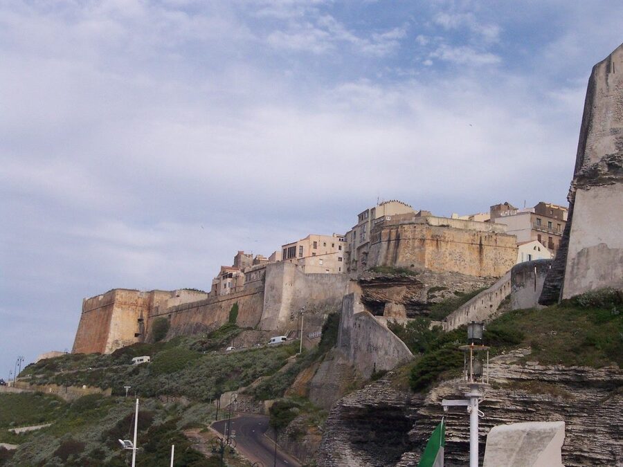 Bonifacio cliffside houses overhanging the sea Corsica