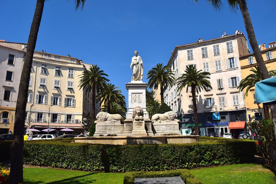 Napoleon Bonaparte monument with lions in Ajaccio