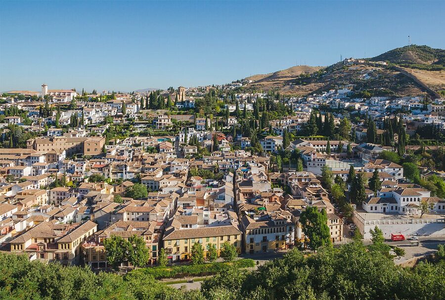View from Mirador San Nicolas across to Sacromonte hill Granada