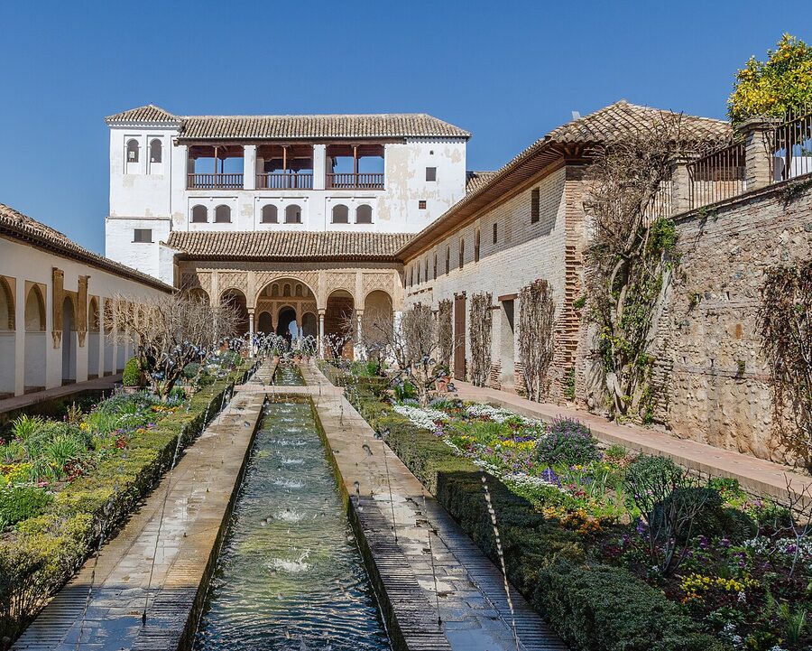 Long water channel running through the gardens of the Generalife at the Alhambra