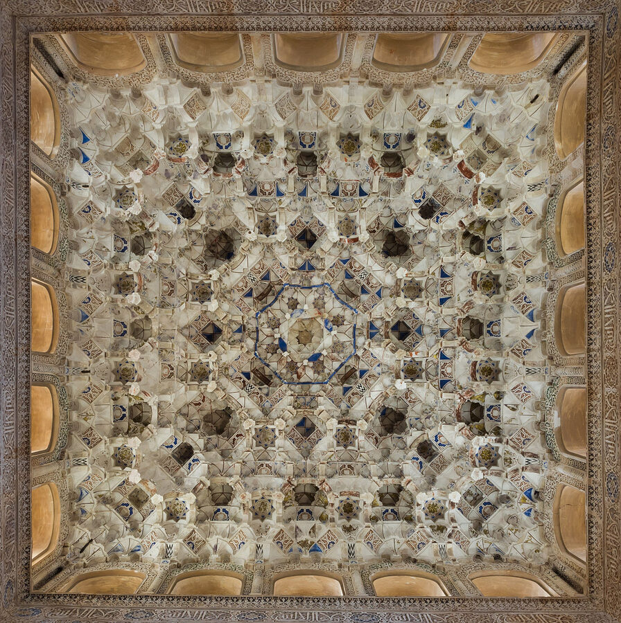 Stucco muqarnas ceiling above the Patio de los Leones at the Alhambra