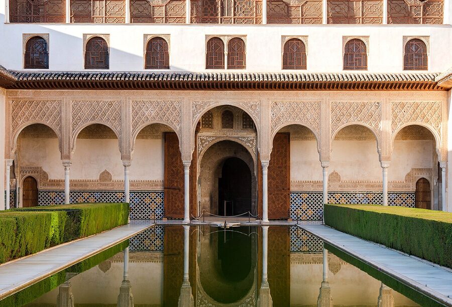 Patio de los Arrayanes with reflecting pool and arches at the Alhambra