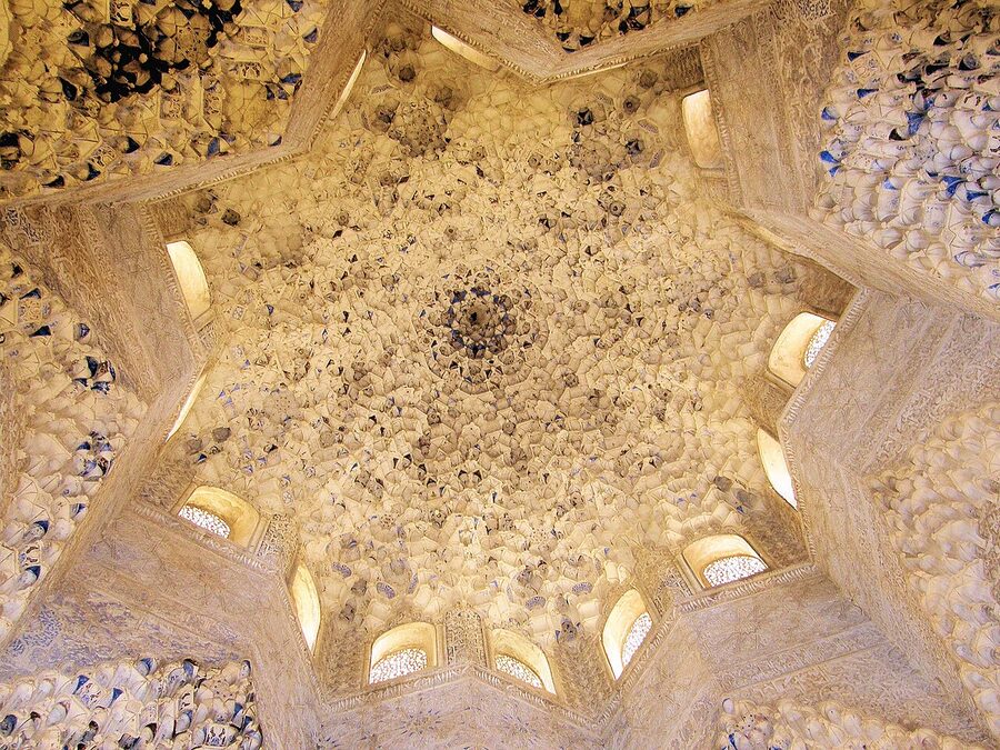 Octagonal stalactite ceiling of the Sala de los Abencerrajes inside the Nasrid Palaces, Alhambra, Granada