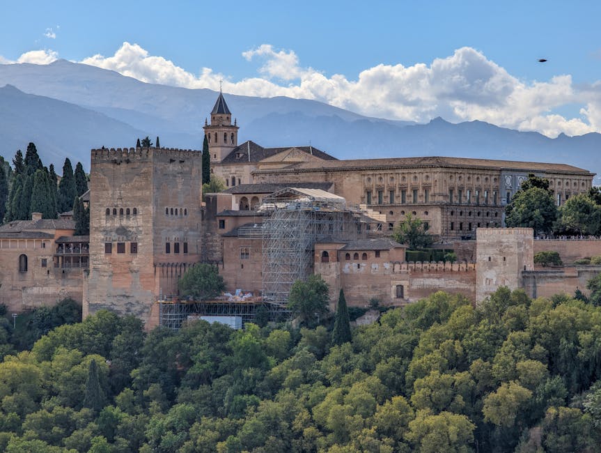 Alhambra against Sierra Nevada mountain backdrop in Granada
